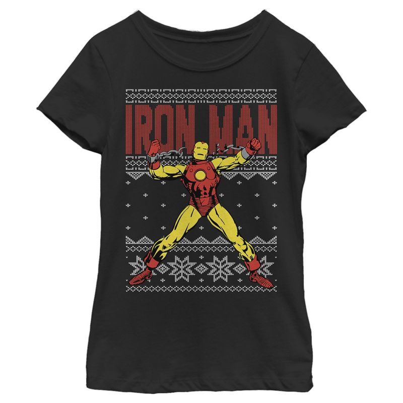 Girl's Marvel Ugly Christmas Iron Man T-Shirt, 1 of 4