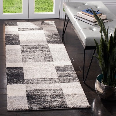 Gray and Black Geometric Shag Runner Rug