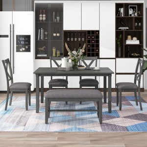Counter Height Dining Sets 6 Piece, Dining Table Set For 6, Dining Set Solid Wood With X-Shaped Backrests Chairs -Cuddlewood - 1 of 4