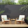 Angel Sar 3 Piece Patio Set, Acacia Wood Patio Table and Chairs Set with Waterproof Cushion, Teak - 2 of 4