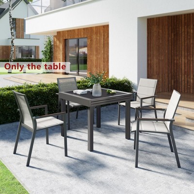 Crestlive Products Modern Aluminum Outdoor Dining Table Expandable Patio Glass Dining Table for 6-8 35" to 70" for Backyard, Porch, Deck, Garden