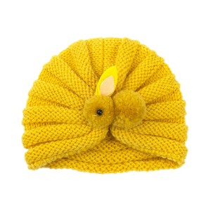 MyKids-USA Newborn Baby Solid Color Rabbit Patched Design Wool Knitting Tire Caps - 1 of 2