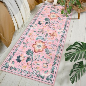 Washable Rug for Bedroom Modern Non Slip Botanical Accent Rug Soft Flower Throw Floor Cover Floral Rugs Indoor Decor - 1 of 4