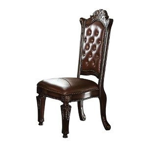 Set of 2 23" Vendome Dining Chairs Cherry - Acme Furniture: Traditional Carved, Nailhead Trim, Polyurethane Upholstery - 1 of 4