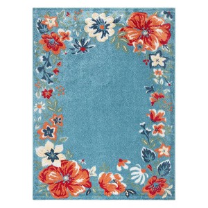 TOWN & COUNTRY EVERYDAY Hibiscus Bloom Border Modern Floral Indoor Outdoor Area Rug - 1 of 4