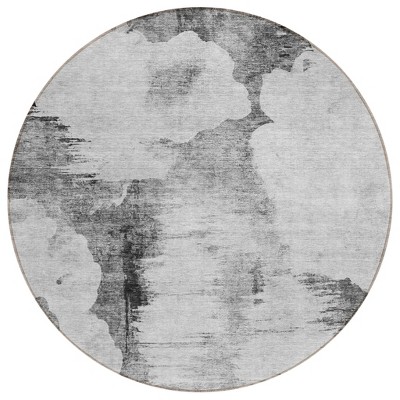 Gray Silver And Charcoal Abstract Washable Indoor Outdoor Area Rug