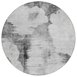 Gray Silver And Charcoal Abstract Washable Indoor Outdoor Area Rug - 1 of 4
