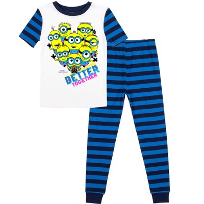 Minions Better Together Youth Black and Blue Stripes Short Sleeve Pajama Set