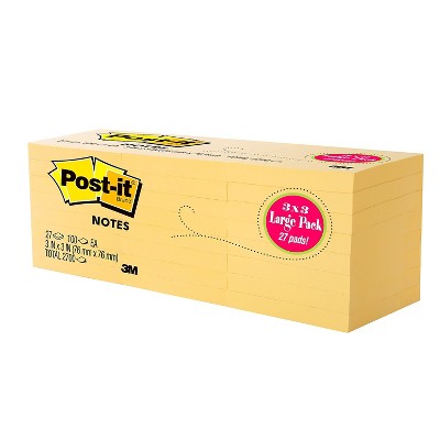 Post-it Notes 3" x 3" Canary Collection 100 Sheet/Pad (654-2700-YW)