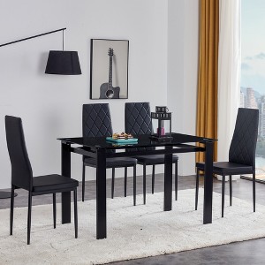 5-Piece Dining Set with Glass Table and Pu Soft Leather Chairs - 1 of 4
