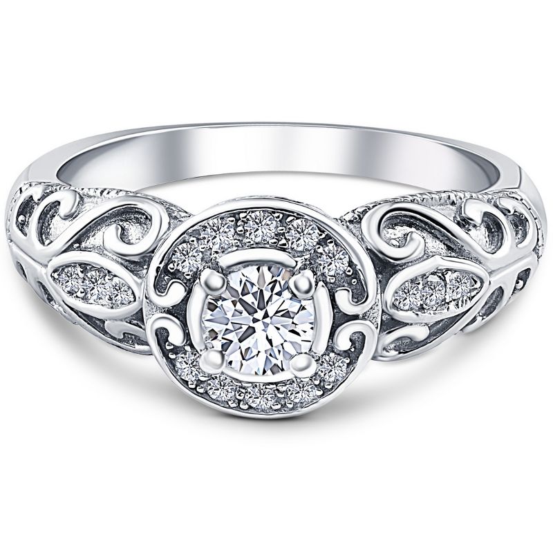 Pompeii3 1/2ct Vintage Diamond Engagement Halo Ring 10K White Gold, 3 of 6
