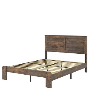 Gulches Full Size Wood Platform Bed Frame Dark Brown No Box Spring Needed Easy Assembly Large Under Bed Storage Sturdy Metal Frame Solid Wood Slats - 1 of 4