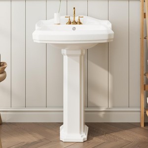Whizmax Bathroom Pedestal Sinks,Pedestal Sink 23" W X 19" D Vintage Ceramic Pedestal Bathroom Sink With Overflow and 3 Pre-Drilled Holes - 1 of 4