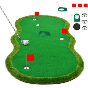 MUKE Golf Putting Green with 3 Holes, Flags, Slope & Challenge Cup, Golf Simulators, Golf Mat for Indoor & Outdoor - 1 of 4
