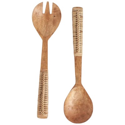 Slickblue Mango Wood Salad Servers, Hand-Carved, Perfect for Serving, 2 Style Options