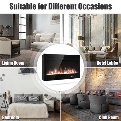 40-Inch Black Tempered Glass Electric Fireplace with Multi-Color Flames