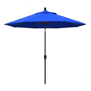 9' x 9' Aluminum Push Button Tilt Crank Sunbrella Patio Umbrella Blue - California Umbrella: Outdoor, Wind Vent, UV Protection - 1 of 4