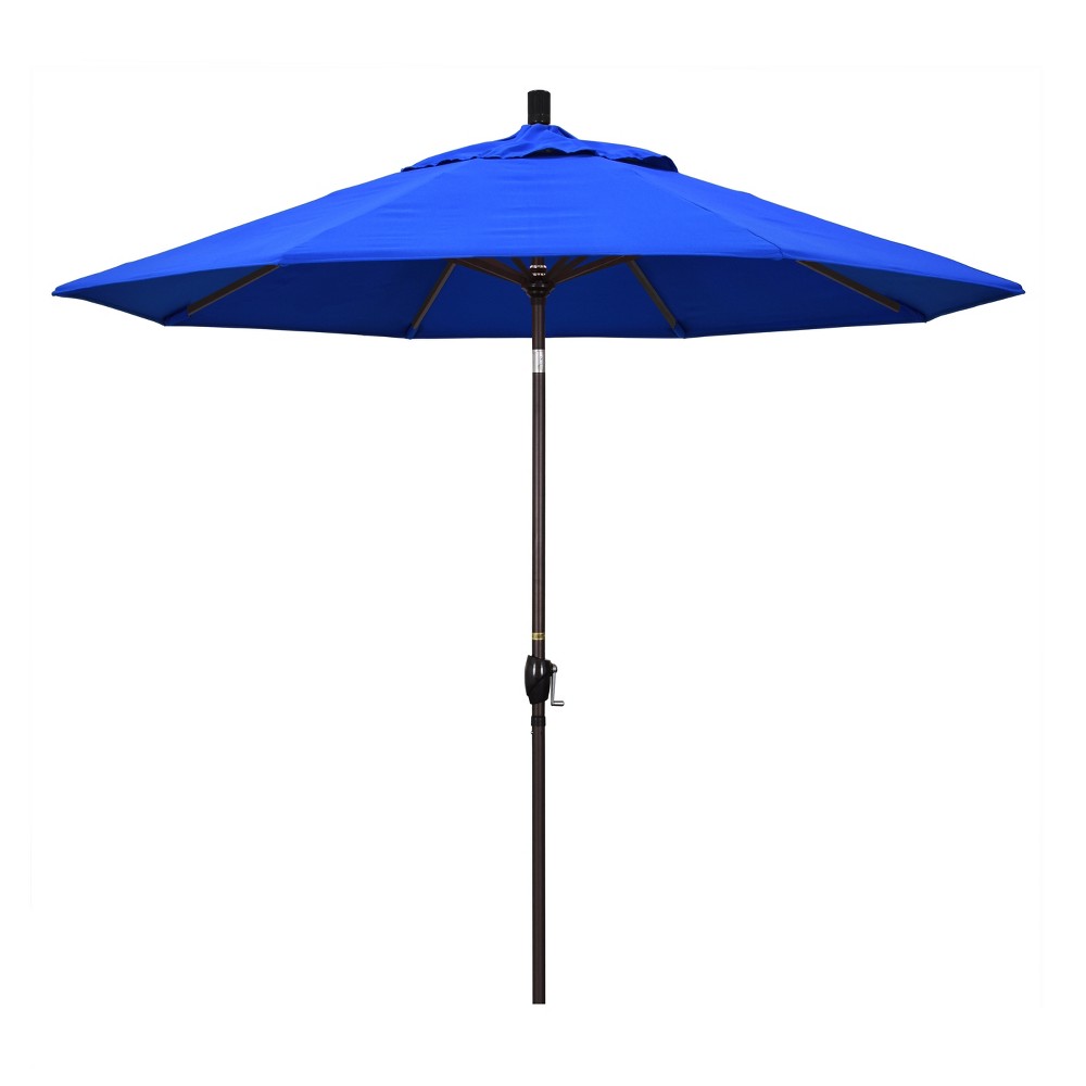 9' x 9' Aluminum Push Button Tilt Crank Sunbrella Patio Umbrella Blue - California Umbrella: Outdoor, Wind Vent, UV Protection