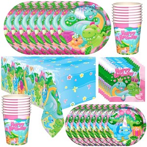 Treasures Gifted Girl Dinosaur Birthday Party Supplies Tableware Deluxe Set for 16 Guests - 1 of 1