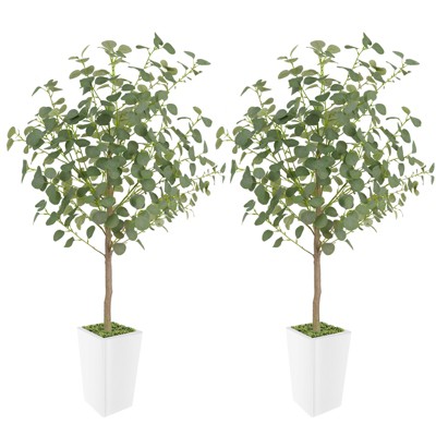 Artificial Eucalyptus Tree, Faux Eucalyptus Tree with Tall White Planter