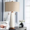 Possini Euro Design Mid-Century Modern Table Lamp with USB Charging Port 32.75" Tall White Ceramic Taupe Drum Shade Living Room Bedroom House - 2 of 4