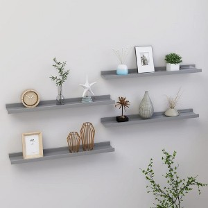 Wall Shelf Set of 4 Grey MDF 23.6 x 3.5 x 1.2 in Stylish Design - 1 of 4