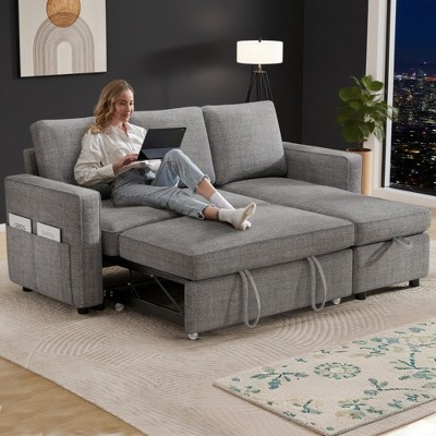 Vipbear 81 in Sectional Sleeper Sofa Bed,2 in 1 Pull Out Couch with Reversible Storage Chaise,L/U-Shaped Sofa Bed with Side Pocket,Tool-Free Assembly
