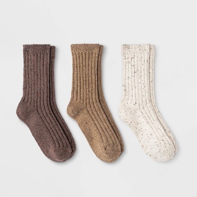 Women's Fine Ribbed Nep 3pk Crew Socks - Universal Thread™ Oatmeal/tan ...