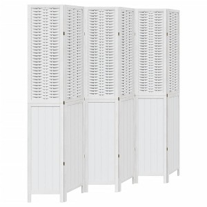 vidaXL Room Divider 6 Panels White Solid Wood Paulownia - 1 of 4