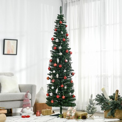 YOOCOZZ Christmas Decoration - 7ft Artificial Pencil Christmas Tree, Slim Christmas Tree with 499 Realistic Branch Tips and Plastic Stand, Green