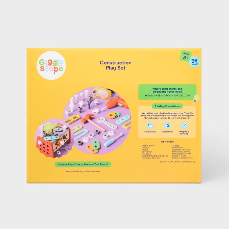 Construction Play Set - Gigglescape™: Toy Tools, Plastic & Wood, 35 Pieces, Ages 3+, Pretend Workbench Accessories, 5 of 5