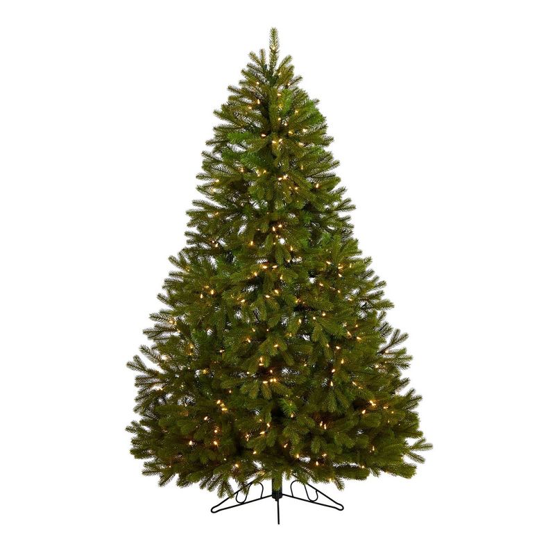 6ft Nearly Natural Pre-Lit LED Cambridge Spruce Flat Back Artificial Christmas Tree Warm White Lights, 1 of 13