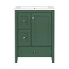 FAMYYT 24 in. Single Sink Freestanding Green Bath Vanity with White Ceramic Top, Adjustable Shelf, 3 Drawers with Dividers - 2 of 4