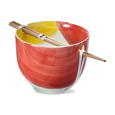 TAG 16 oz. Springtime Printed Stoneware Noodle Bowl with Bamboo Chop Sticks, 3.9L x 3.9W x 5.0H.