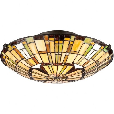 Vintage Bronze Tiffany Glass Flush Mount Light