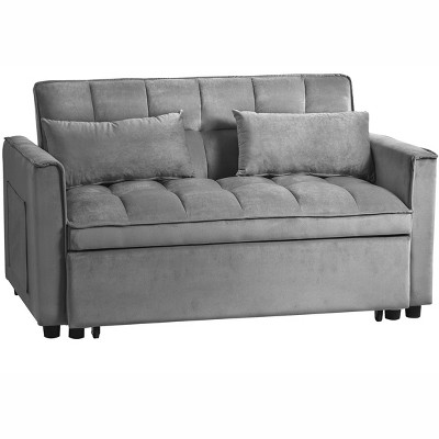 Maliang Modern Pull Out Couch Bed, Adjustable Backrest, Velvet Loveseat Futon Sofa with Pillows & Pockets for Living Room Apartment