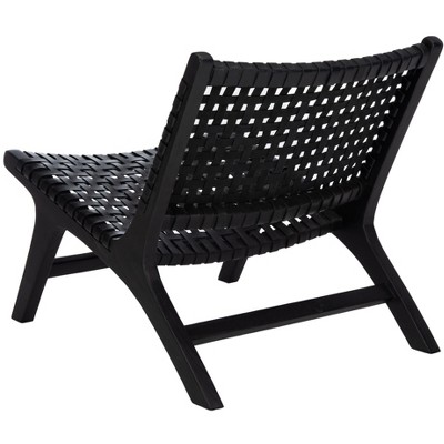 Luna Black Leather Woven Accent Chair with Sungkai Wood Frame