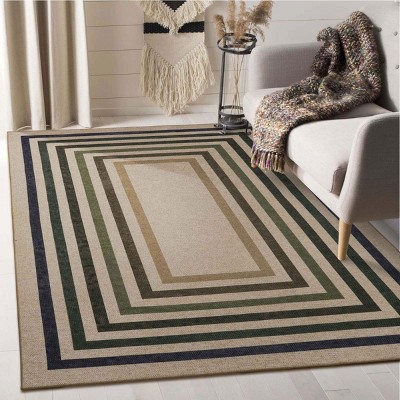 Lahome Rectangle Back to College Series Geometric Frame Machine Washable Outdoor Area Rug-Durable Carpet for Patio, Deck, or Garden