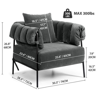 KERDOM 28.2" Corduroy Fabric Modern Accent Chair with Pillow, Gray
