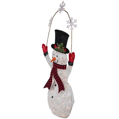 57" White LED Lighted Snowman with Snowflakes Outdoor Decoration