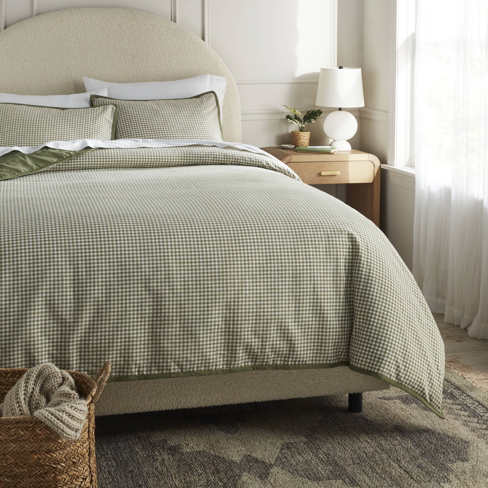 King Mini Gingham Duvet and Sham Set Moss Green - Threshold™