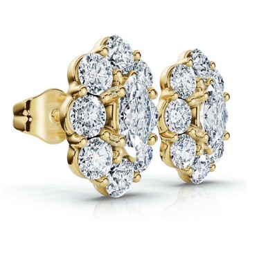 Pompeii3 1 1/2Ct Oval Diamond Halo Studs 14k Gold Women's Earrings Lab Created
