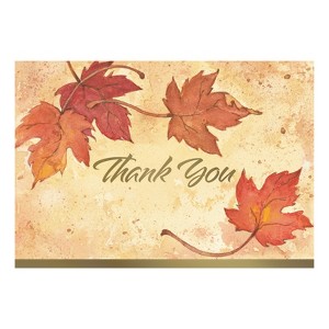 50ct Fall Leaves "Thank You" Cards: Great Papers! Multicolor Botanical Notecards Pack for Thanksgiving & Teachers - 1 of 3