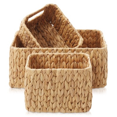 Natural Seagrass Rectangular Storage Baskets with Handles