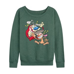 Women's - Ren & Stimpy - Smashing Time Lightweight French Terry Wide Neck Long Sleeve Shirt - 1 of 4