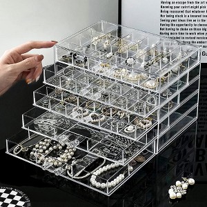 5-Drawer Acrylic Earring Organizer with 84 Grids, Transparent Jewelry Storage Display Case for Women & Girls - 1 of 4