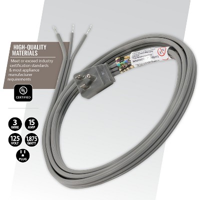Certified 15-Amp Gray Appliance Power Cord with Right-Angle Plug, 5 Feet