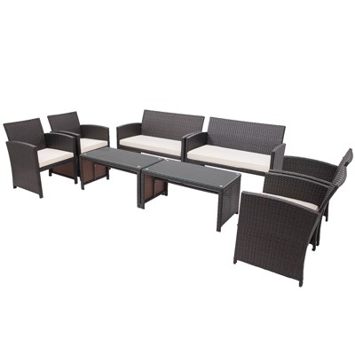 Tangkula 8PCS Outdoor Patio Furniture Sets Weather-Resistant Rattan Sofas w/ Soft Cushion White
