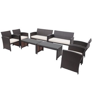 Tangkula 8PCS Outdoor Patio Furniture Sets Weather-Resistant Rattan Sofas w/ Soft Cushion White - 1 of 4