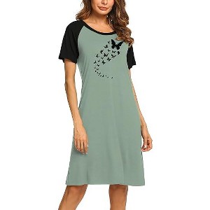 Ekouaer Womens Nightgown Short Sleeve Night Dress Printed Sleepwear Soft Sleep Shirt - 1 of 4